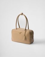 Re-Nylon and Leather Medium Top-Handle Bag With Padlock - Image 2